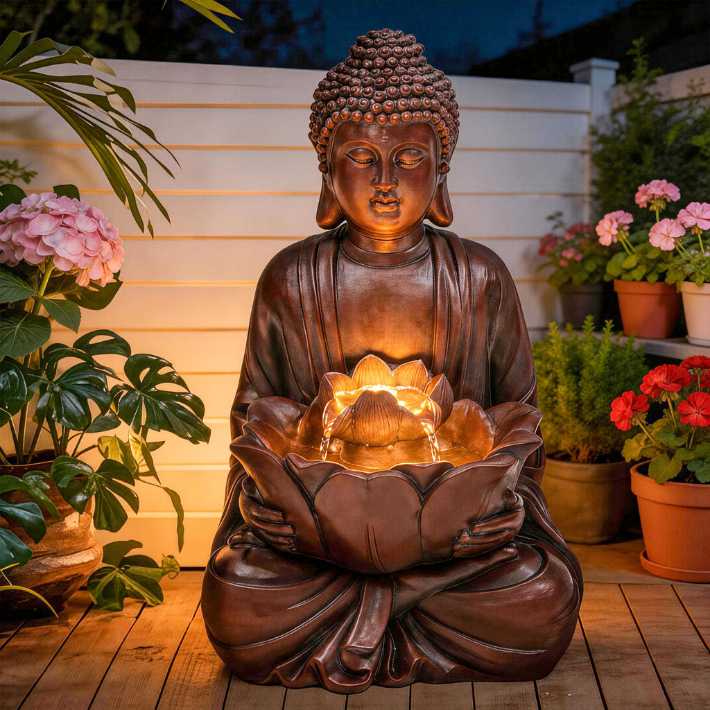 23" H Tiki Statue Outdoor Water Fountain with LED Lights