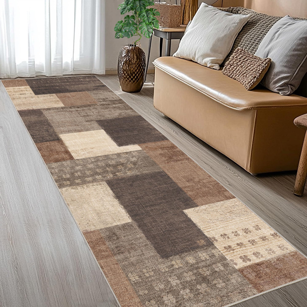 Modern Geometric Patchwork Indoor Area Rug for Living Room