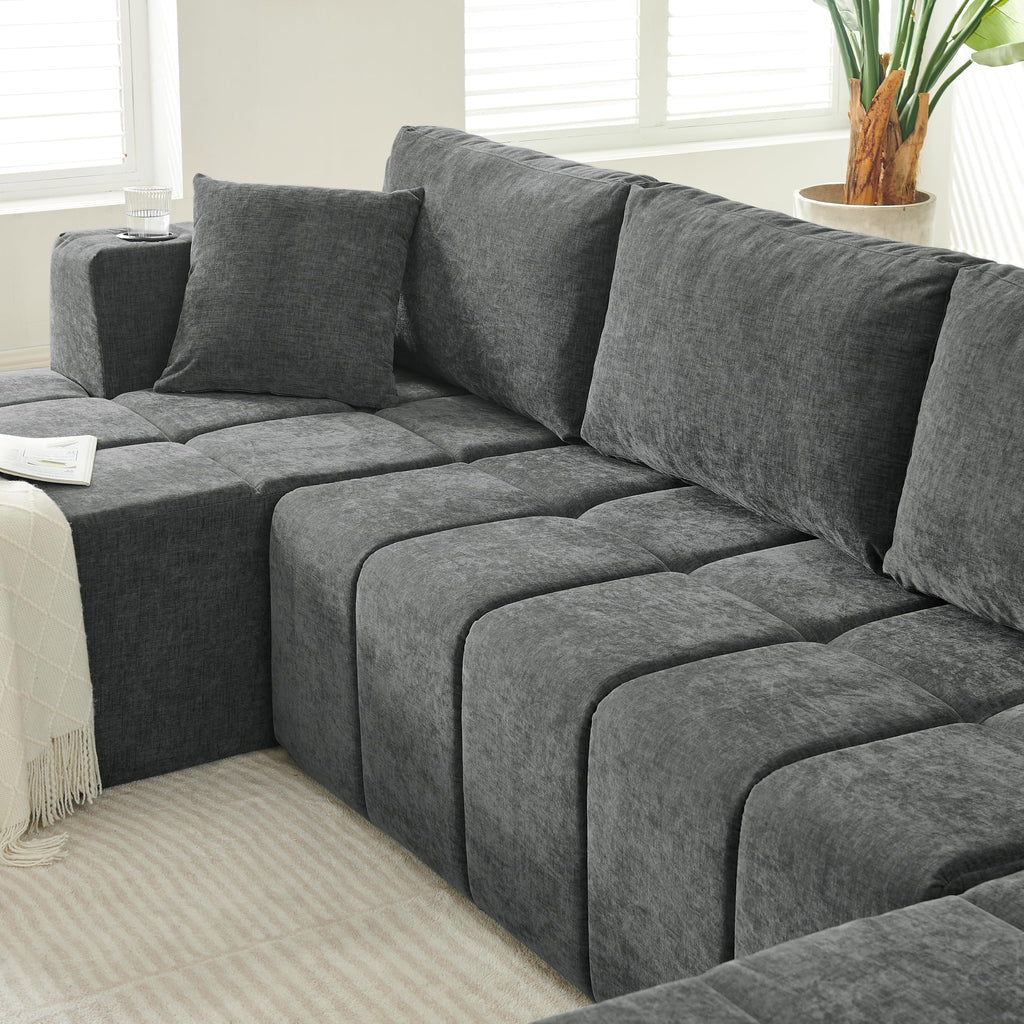 132" U-Shaped Sectional Couch Chenille Cloud Modular Sectional Sofa