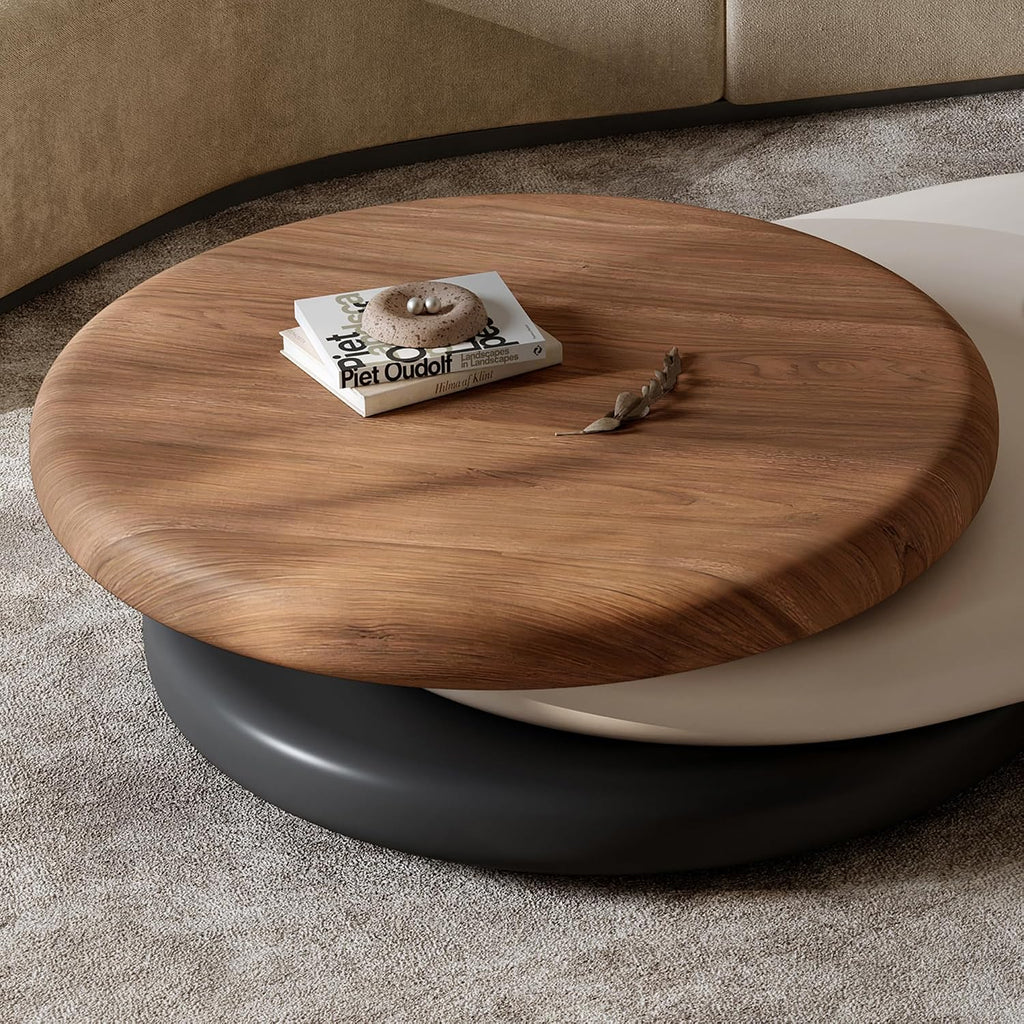 3‑Color Modern Coffee Table for Living Room, Rotating Walnut Veneer Tray