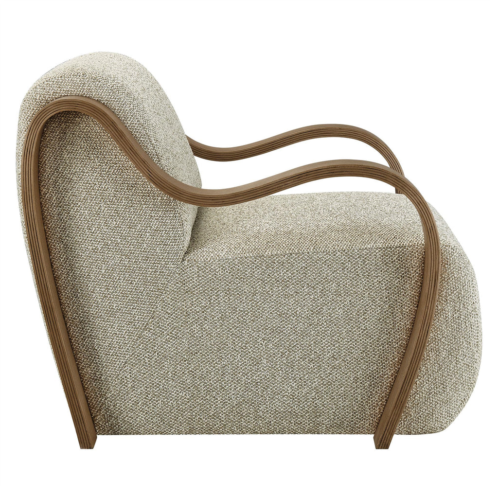 Modway Atrium Boucle Upholstered Lounge Chair in Cream with Sculptural Bentwood