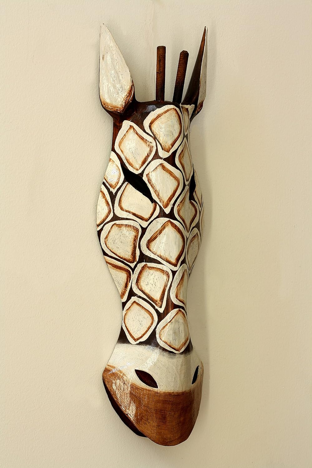 G6 Collection 20" African Wooden Tribal Giraffe Mask Hand Carved Wall Plaque