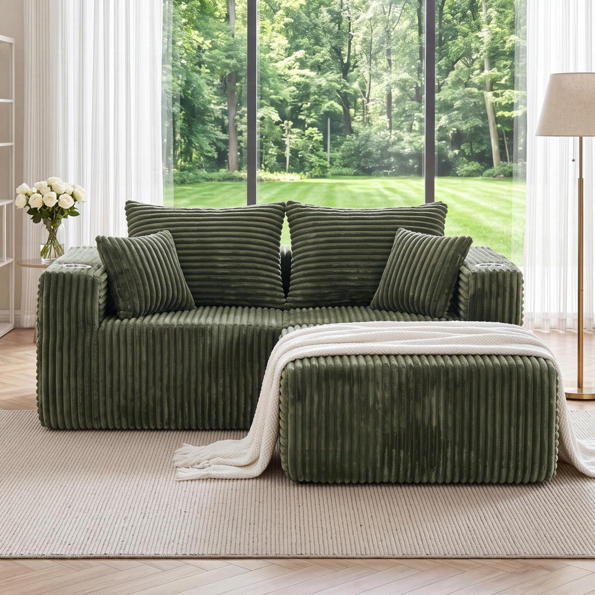 Modular Boneless Loveseat Sectional Cloud Sofa Comfy Deep Seat Corduroy Small Couch