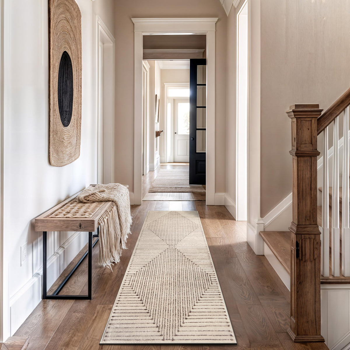 Rugshop Contemporary Bohemian Stripe Area Rug 7'10" x 10' Black