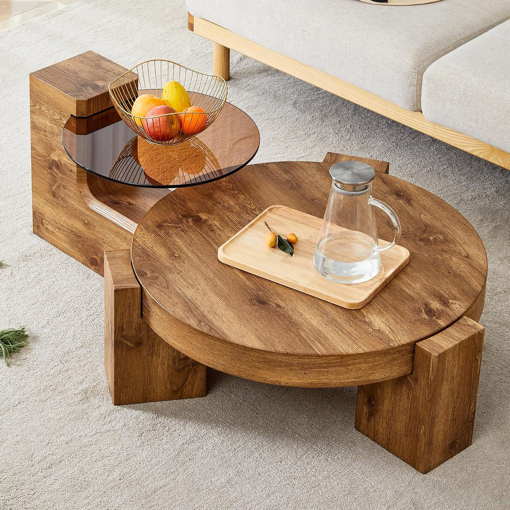 Modern Coffee Table with End Table Set, 30 Inch Combination Wooden Round Coffee Table Minimalist Center Table for Living Room, Bedroom, Office