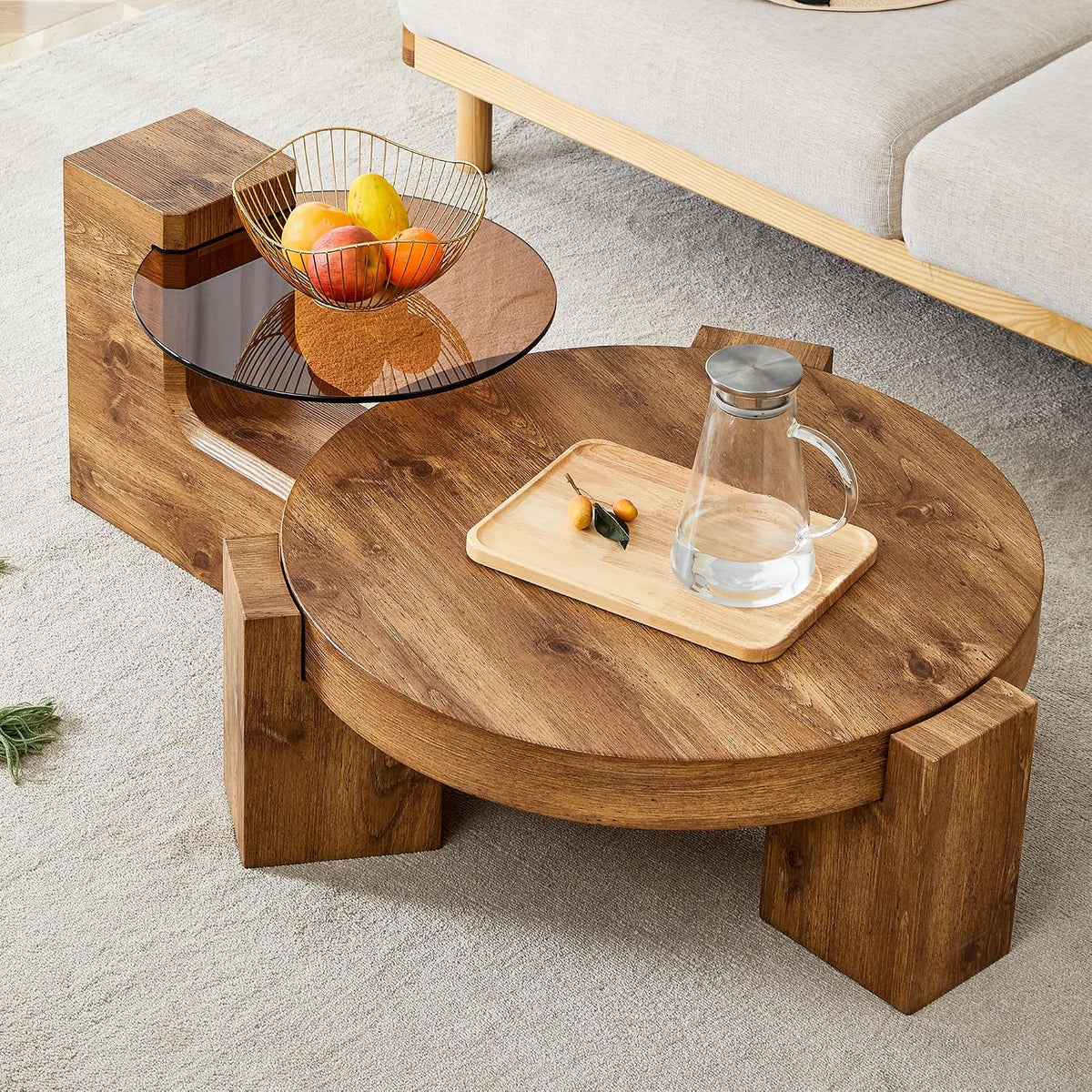 Modern Coffee Table with End Table Set, 30 Inch Combination Wooden Round Coffee Table Minimalist Center Table for Living Room, Bedroom, Office