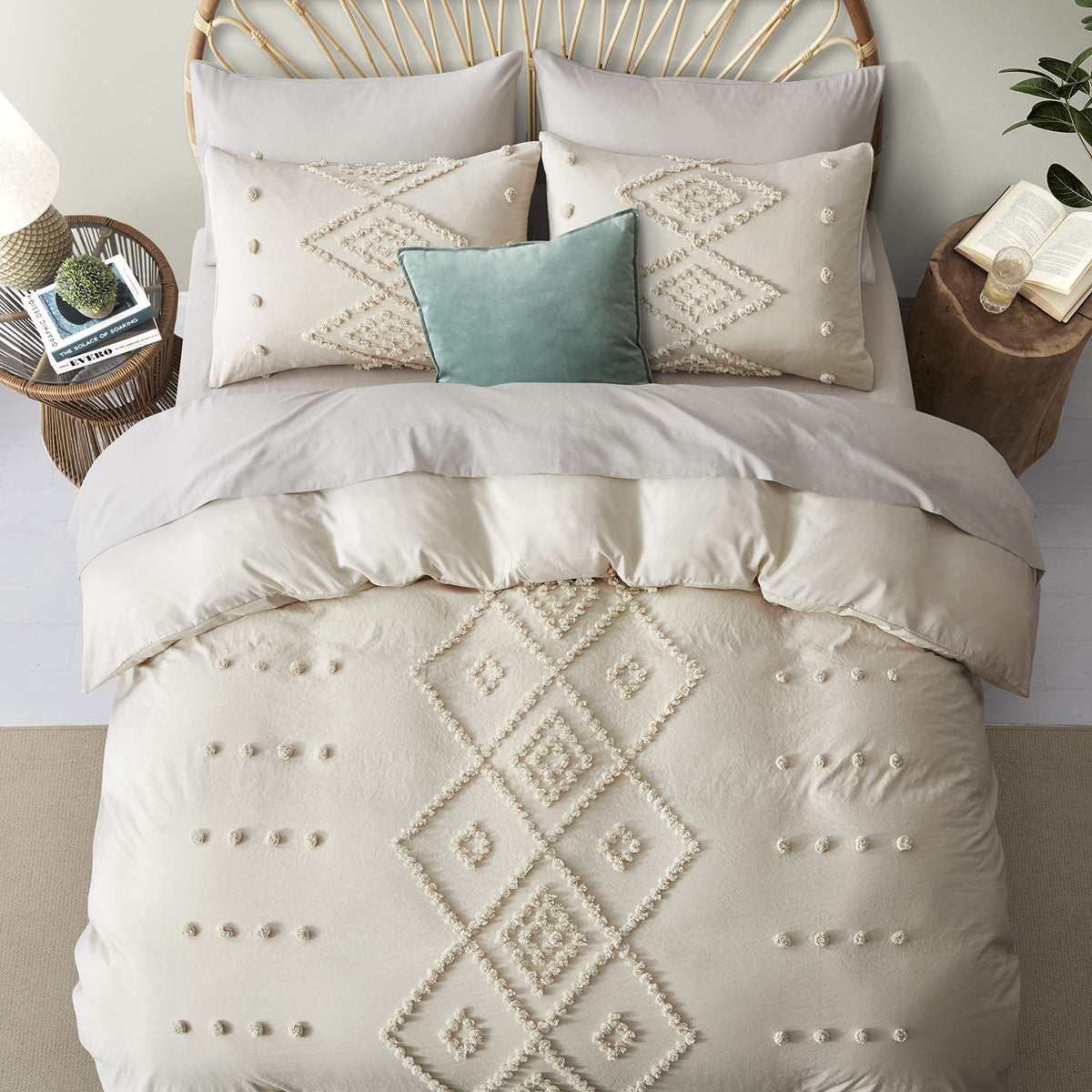 Oli Anderson Tufted Boho Queen Duvet Cover Set, Pumpkin Brown, 3 Pieces