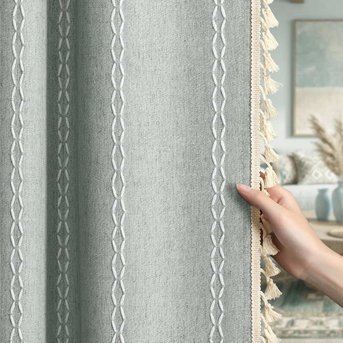 Boho Tassel Blackout Curtain Set