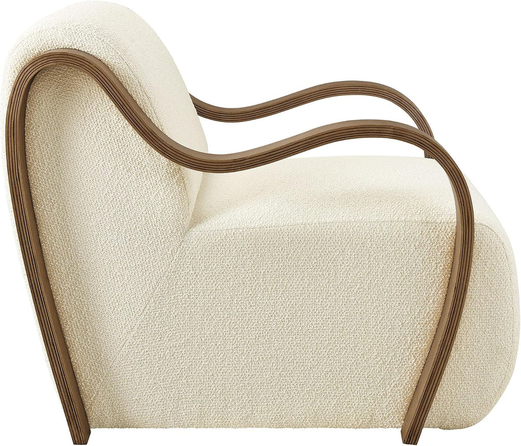 Modway Atrium Boucle Upholstered Lounge Chair in Cream with Sculptural Bentwood