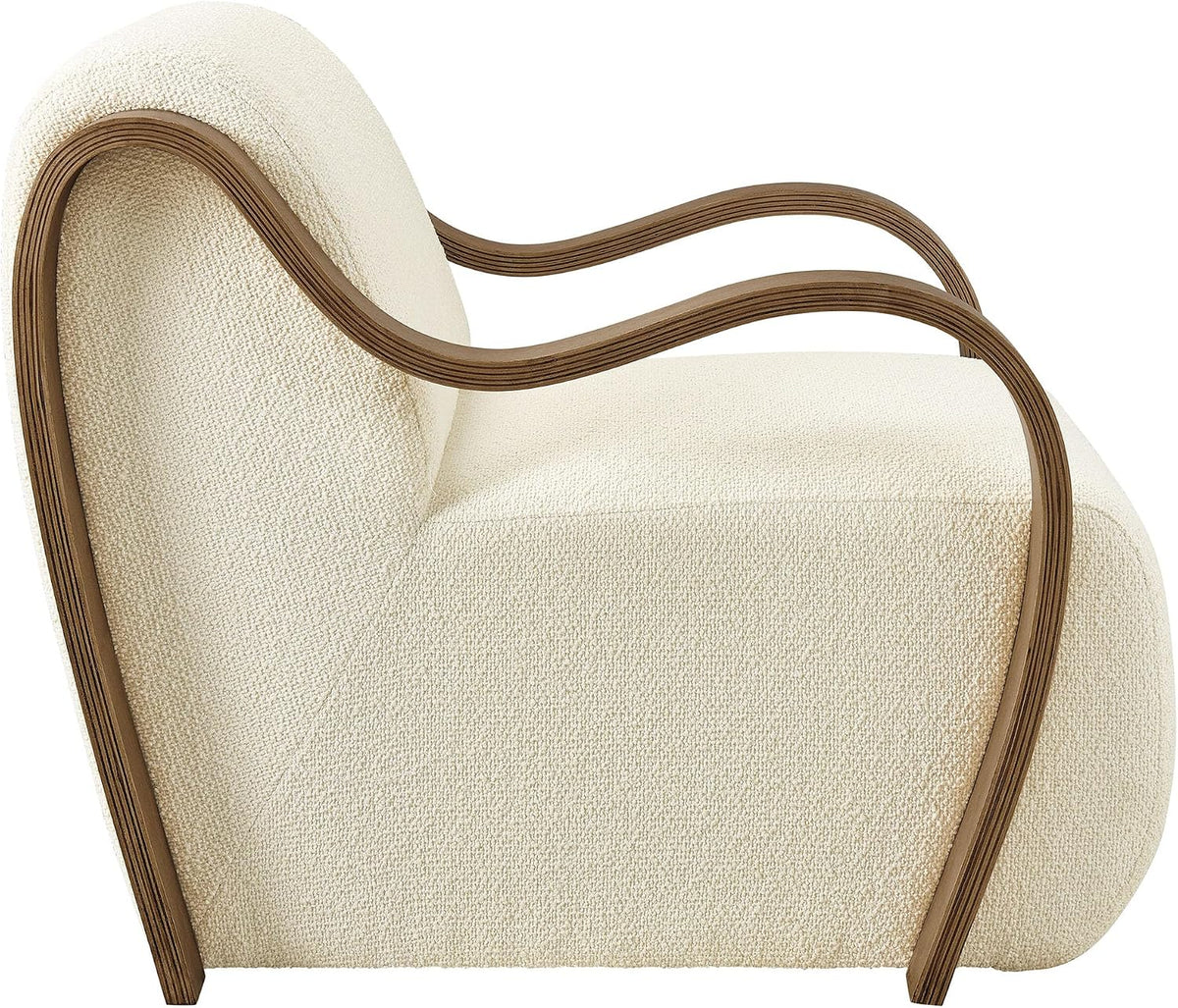 Modway Atrium Boucle Upholstered Lounge Chair in Cream with Sculptural Bentwood