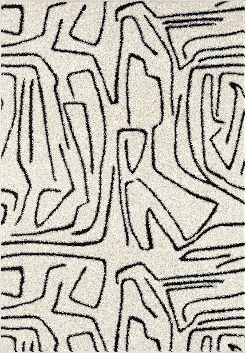 Abani Abstract Beige/Black Area Rug - 5'x8' - Modern Animal/Natural Lines Design -