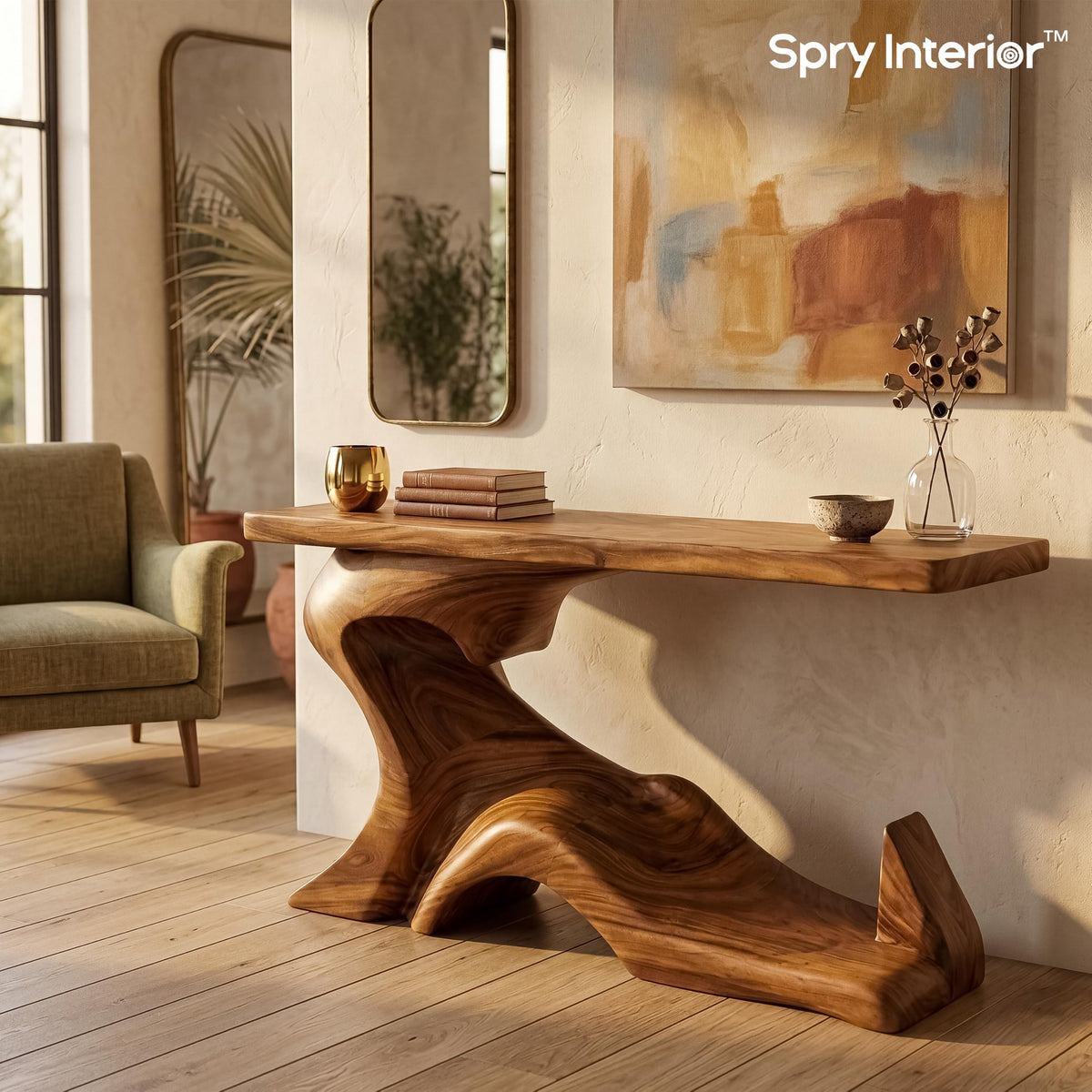 Monkey Pod Console Table No. 10, Hand-Carved Live Edge