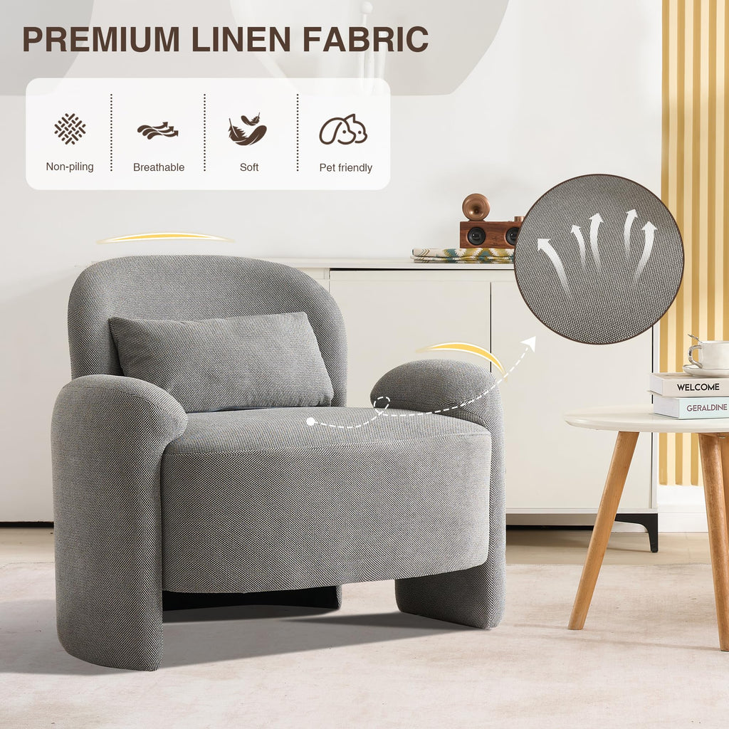 LOULENS Accent Chair Set of 2, Linen Fabric Lounge Armchair, Yellow