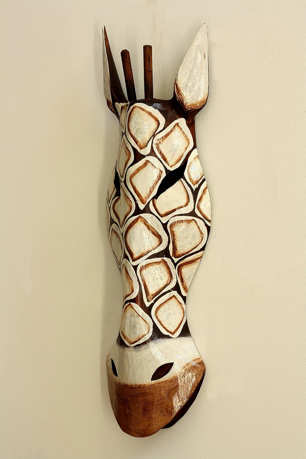 G6 Collection 20" African Wooden Tribal Giraffe Mask Hand Carved Wall Plaque