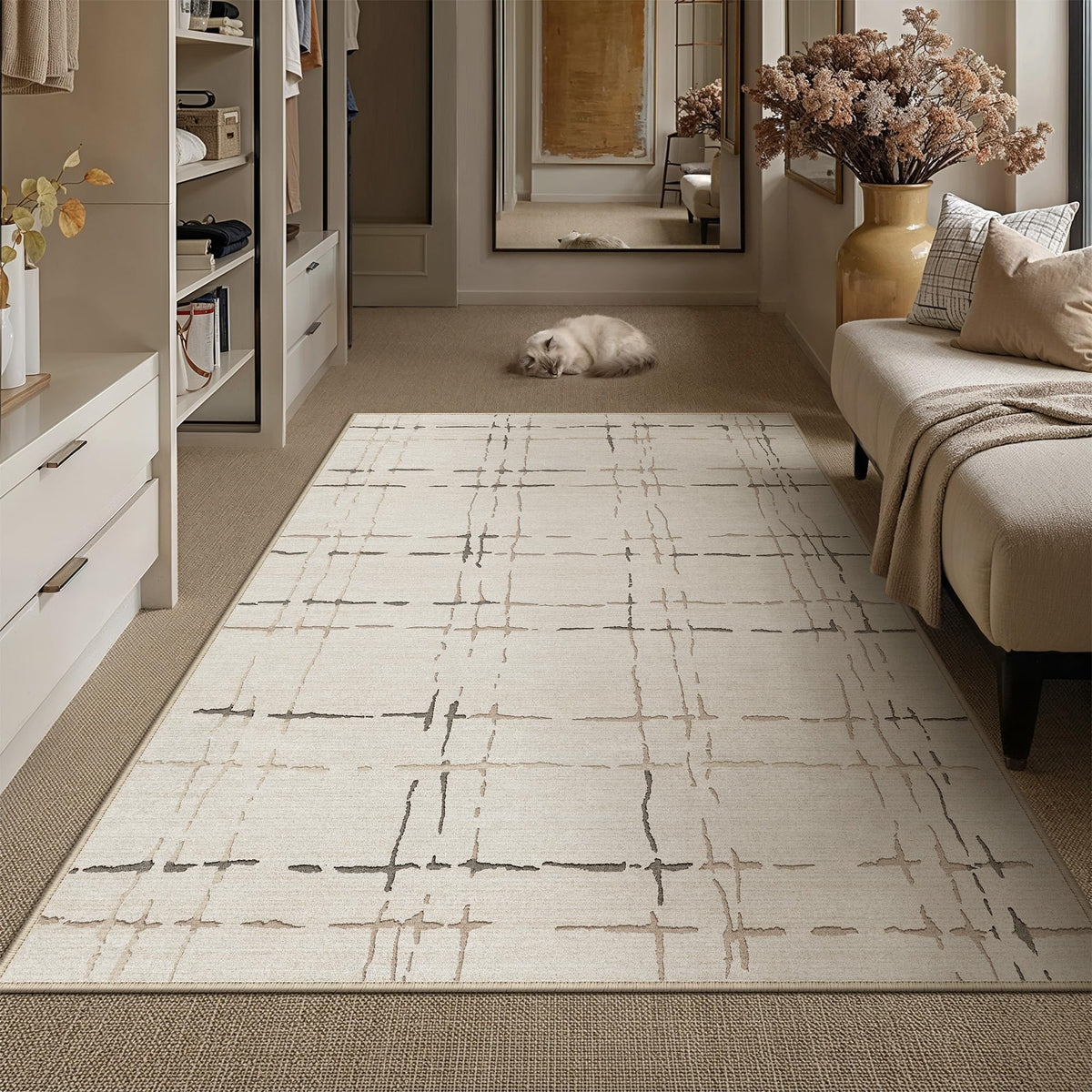 PureCozy 8x10 Beige Neutral Area Rug for Living Room Non Slip Carpet