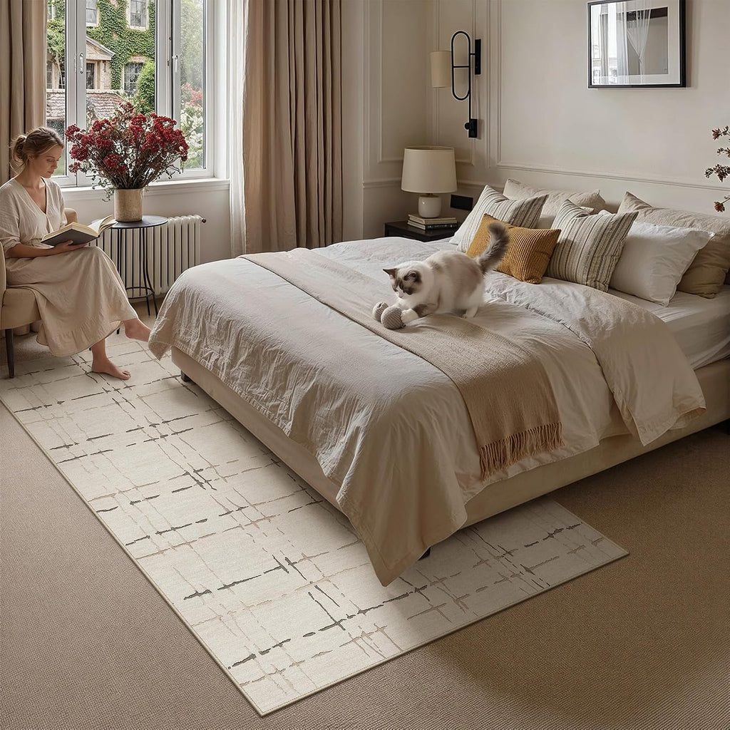 PureCozy 8x10 Beige Neutral Area Rug for Living Room Non Slip Carpet