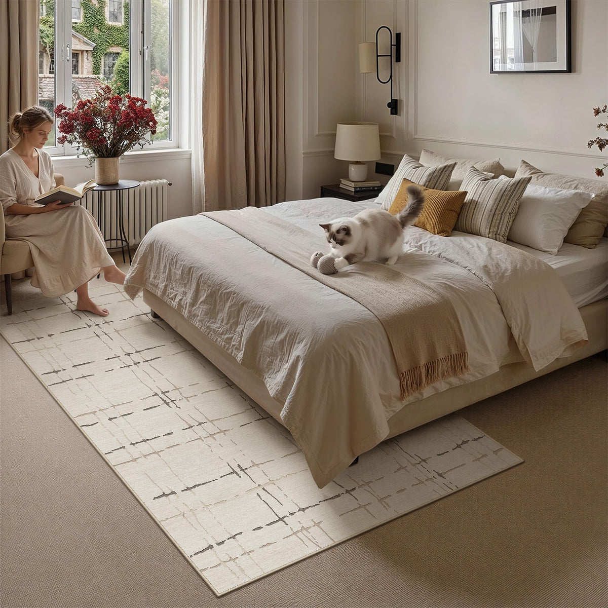 PureCozy 8x10 Beige Neutral Area Rug for Living Room Non Slip Carpet