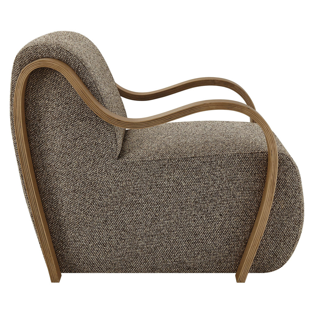 Modway Atrium Boucle Upholstered Lounge Chair in Cream with Sculptural Bentwood