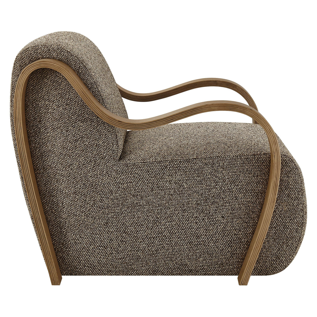 Modway Atrium Boucle Upholstered Lounge Chair in Cream with Sculptural Bentwood