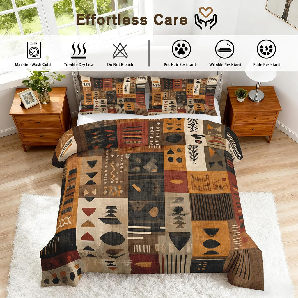 Patchwork Geometric Queen Size Comforter Sets 3 Piece