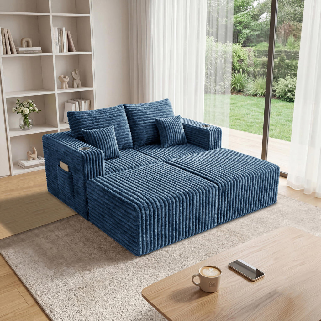 Modular Boneless Loveseat Sectional Cloud Sofa Comfy Deep Seat Corduroy Small Couch