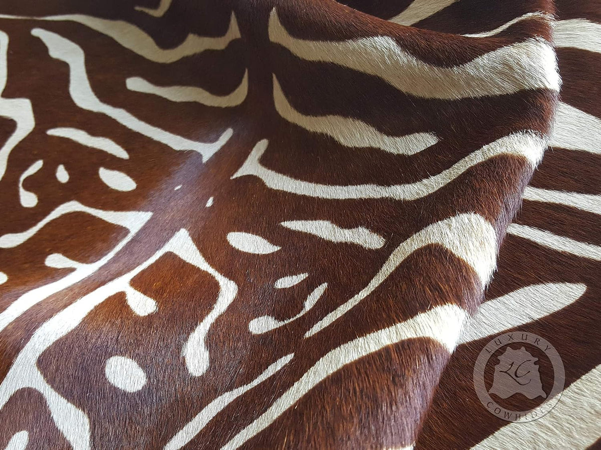 Sunshine Cowhides 100% Genuine Zebra Print Brown on Beige Cowhide Rug - Modern