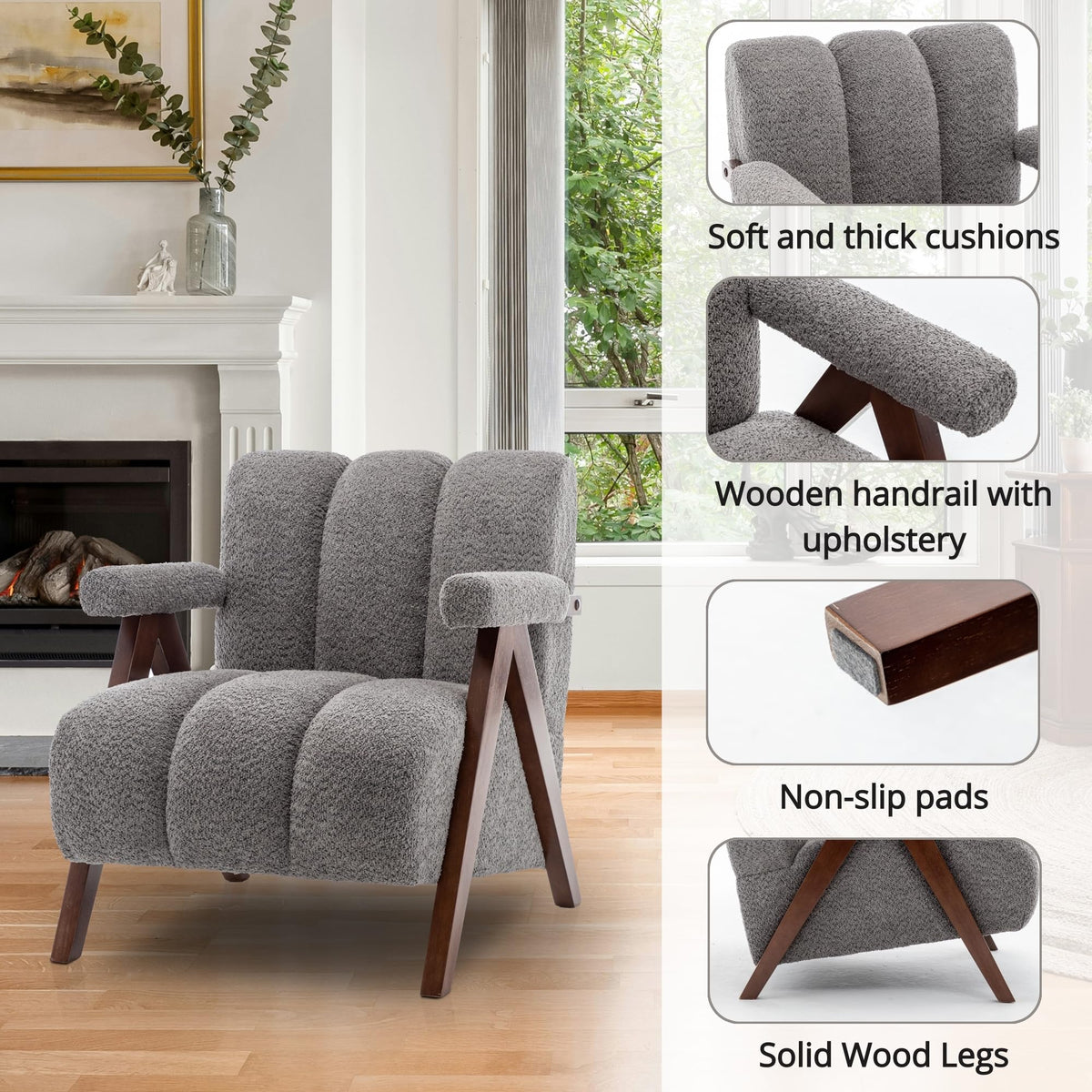 Mid Century Modern Accent Chairs Set of 2 with Solid Wood Frame