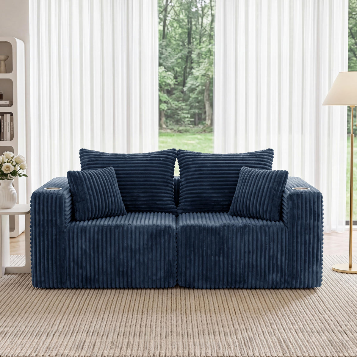 Modular Boneless Loveseat Sectional Cloud Sofa Comfy Deep Seat Corduroy Small Couch