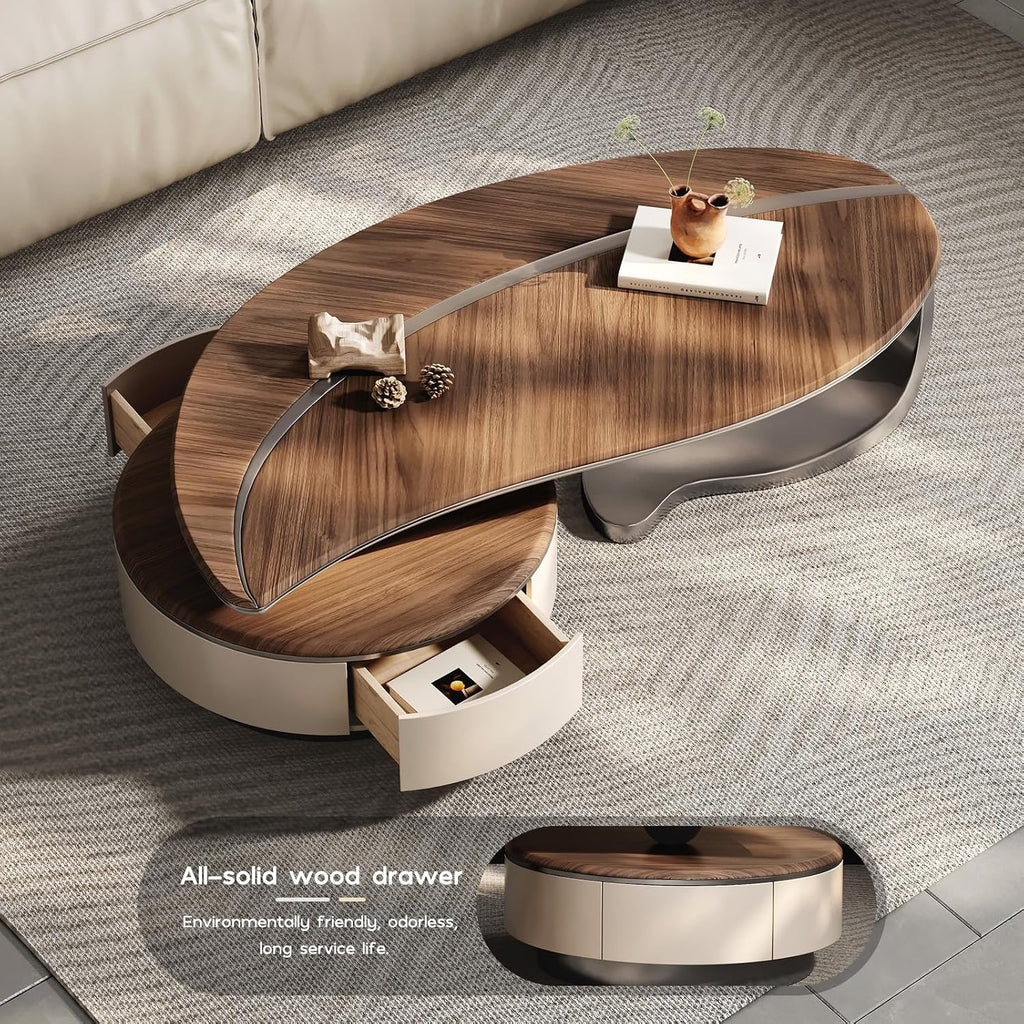 Leaf-Shaped Coffee Table with Two Drawers
