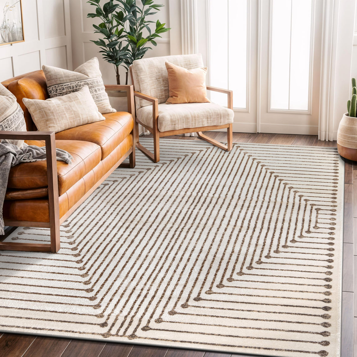 Rugshop Contemporary Bohemian Stripe Area Rug 7'10" x 10' Black