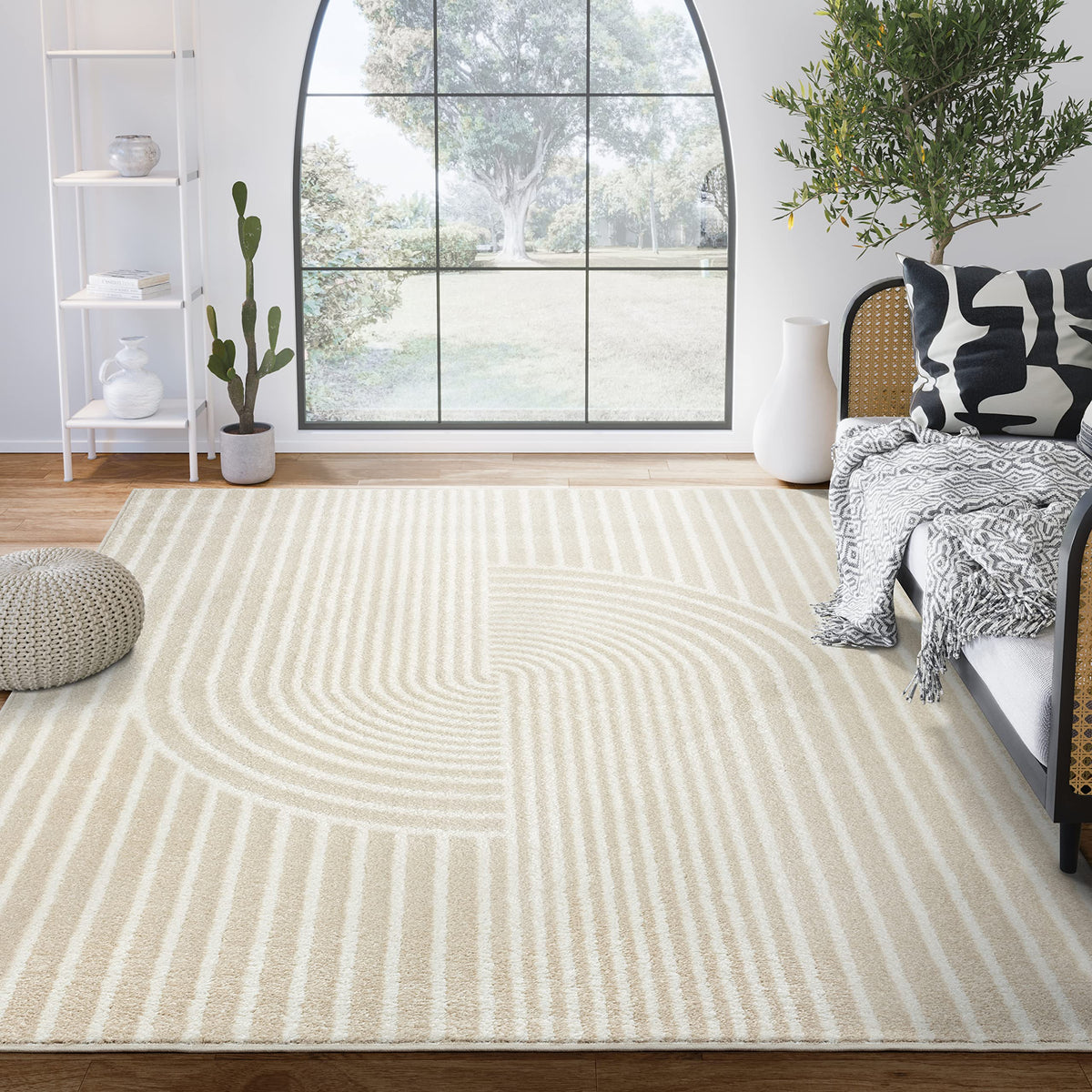 Abani Nuevo Collection Area Rug - Mid-Century Black & Ivory Arch Knot Design - 5' x
