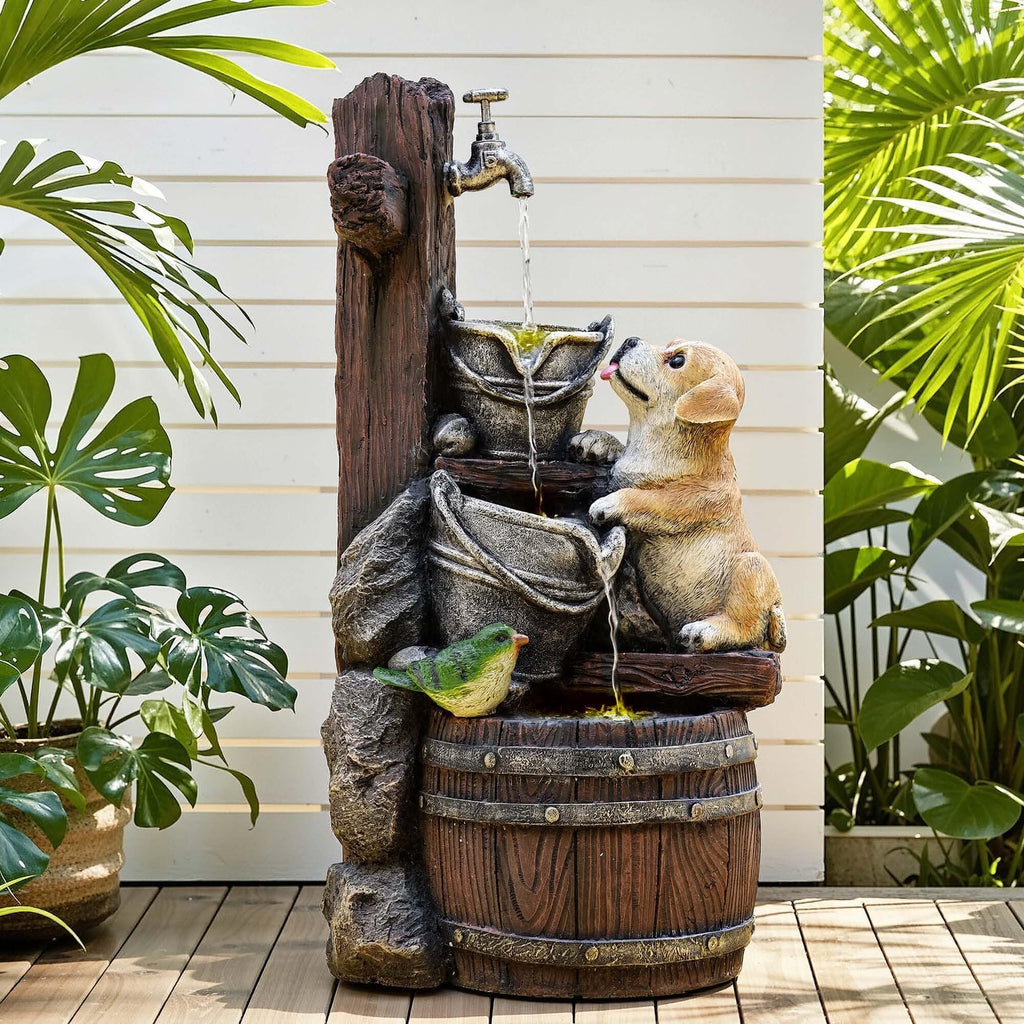23" H Tiki Statue Outdoor Water Fountain with LED Lights