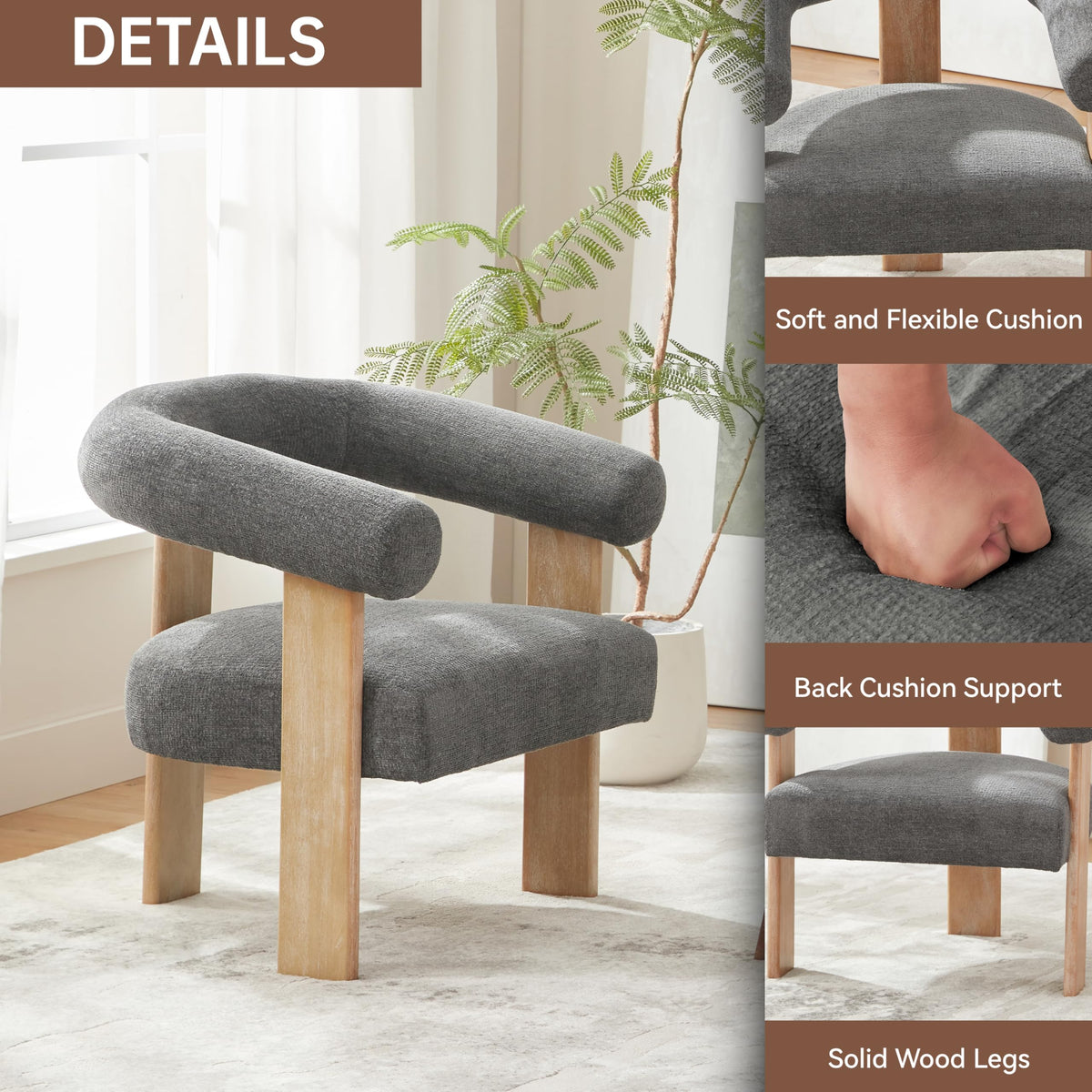 VKNOW Barrel Accent Chairs Set of 2 with Armrests and Rubberwood Legs