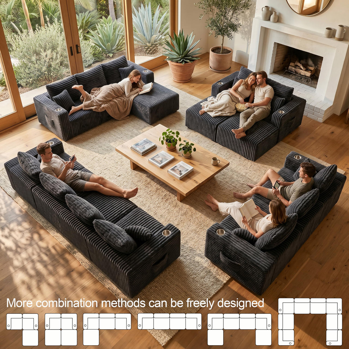 Modular Boneless Loveseat Sectional Cloud Sofa Comfy Deep Seat Corduroy Small Couch