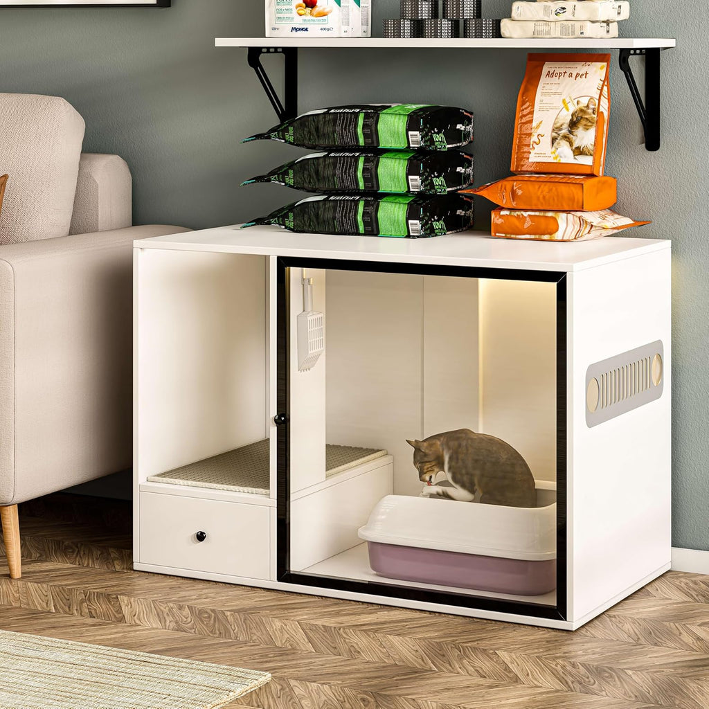 Cat Litter Box Enclosure Furniture Style, 37.4'' W, White