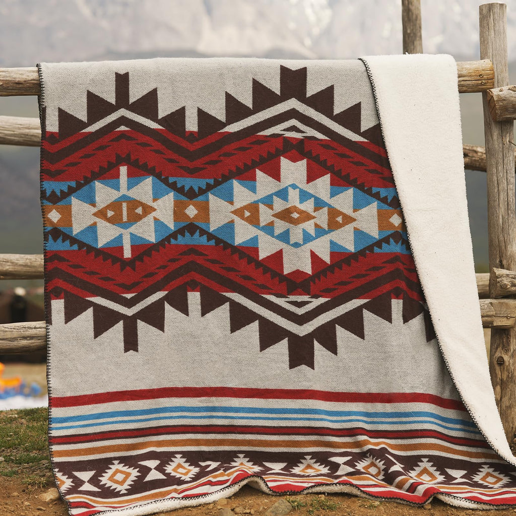 Aztec Sherpa-Lined Throw Blanket