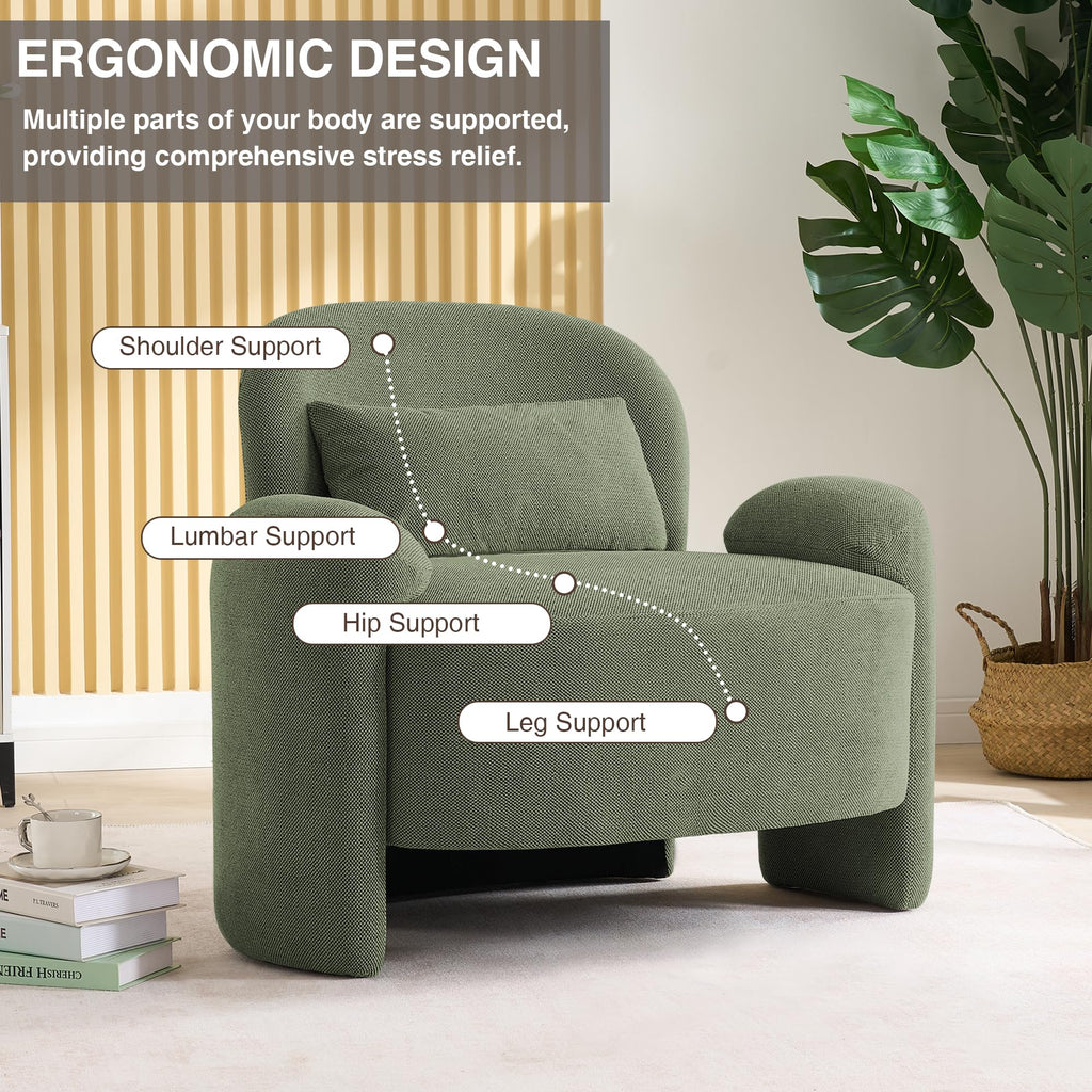 LOULENS Accent Chair Set of 2, Linen Fabric Lounge Armchair, Yellow