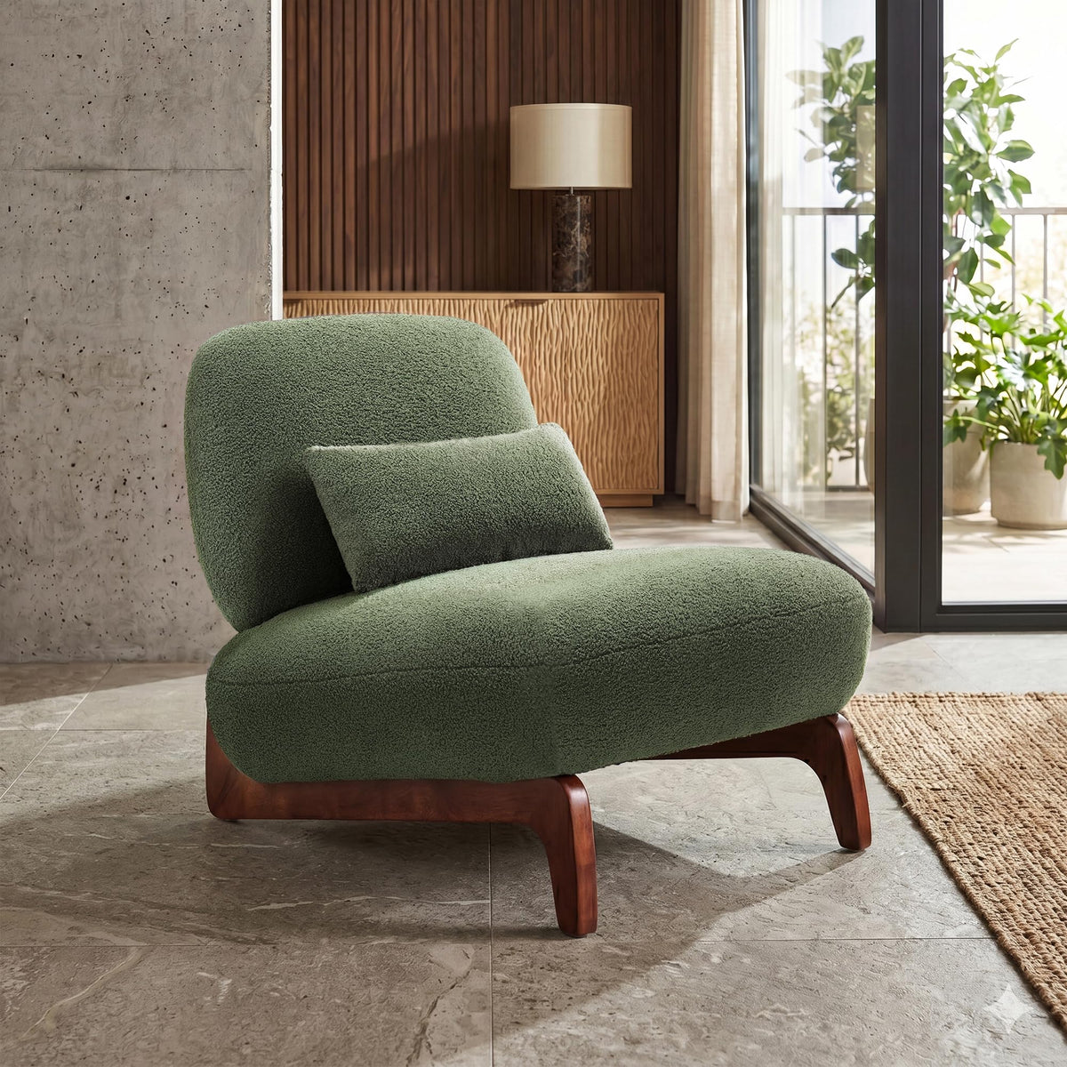 Morden Fort Modern Cloud Sofa Couch - 3 Seater Sherpa Boucle Sofas with Wood Legs