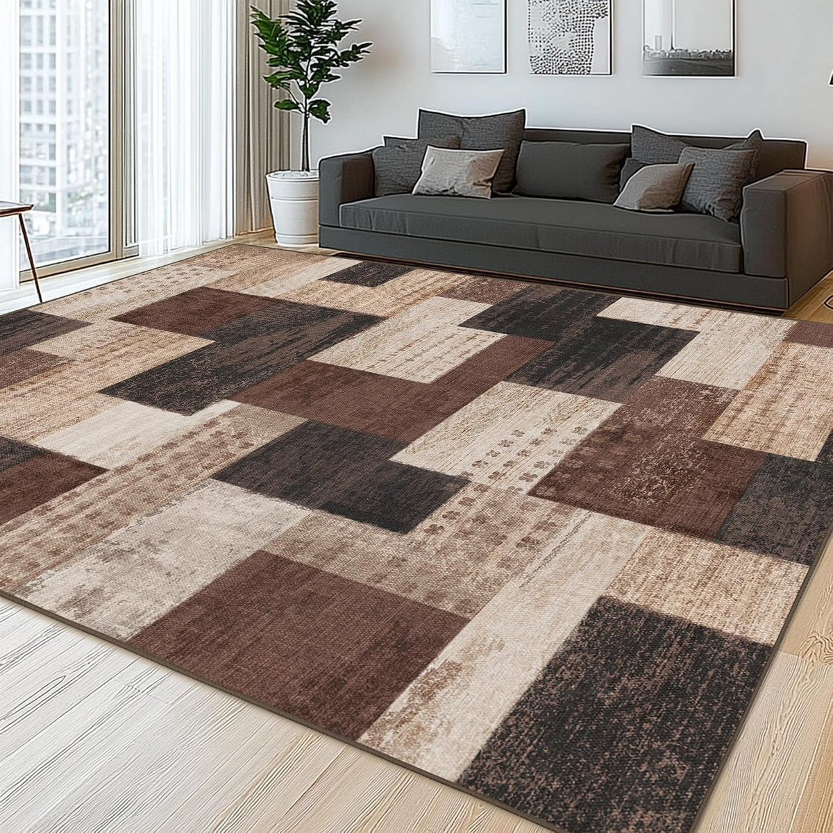 Modern Geometric Patchwork Indoor Area Rug for Living Room