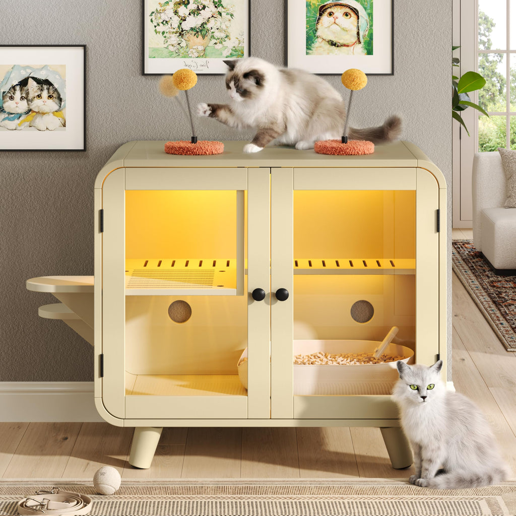39.4 Inch 3-Tier Hidden Litter Box Furniture, Black/Brown