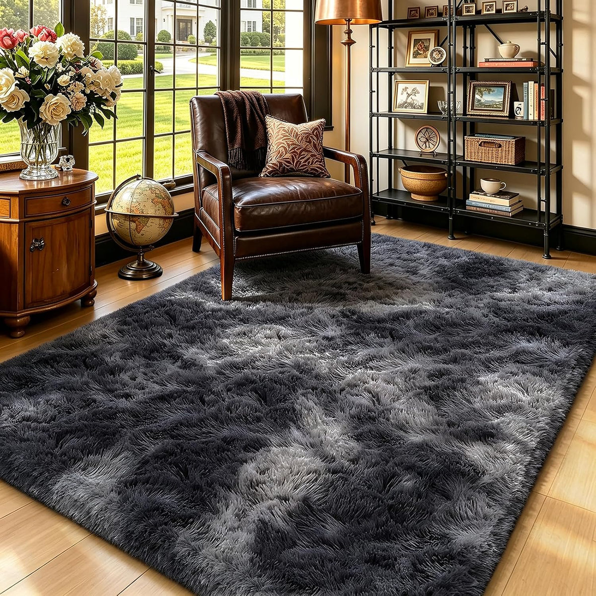 Mottled Beige 9x12 Area Rugs for Living Room, Fluffy Shag Rug Large Carpet