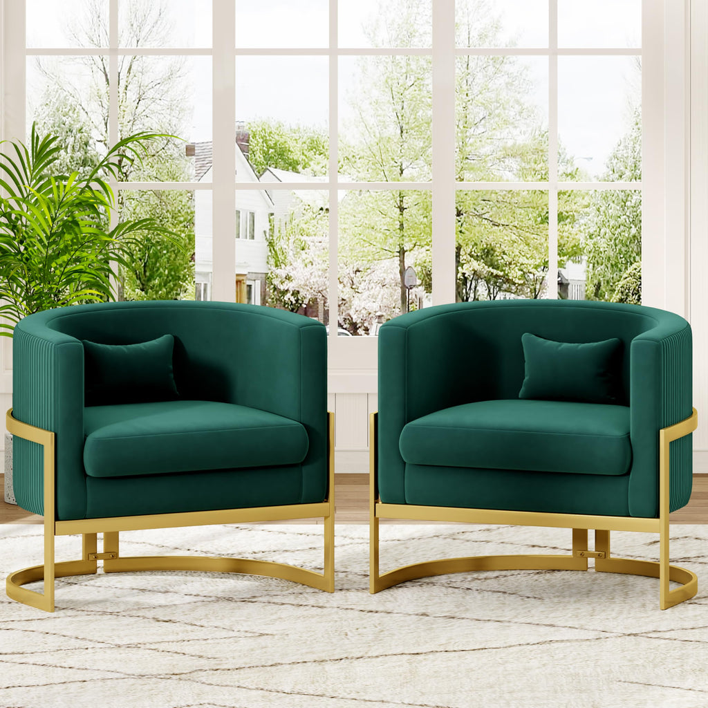 Velvet Accent Chair Ivory Modern Barrel Chair with Gold Legs