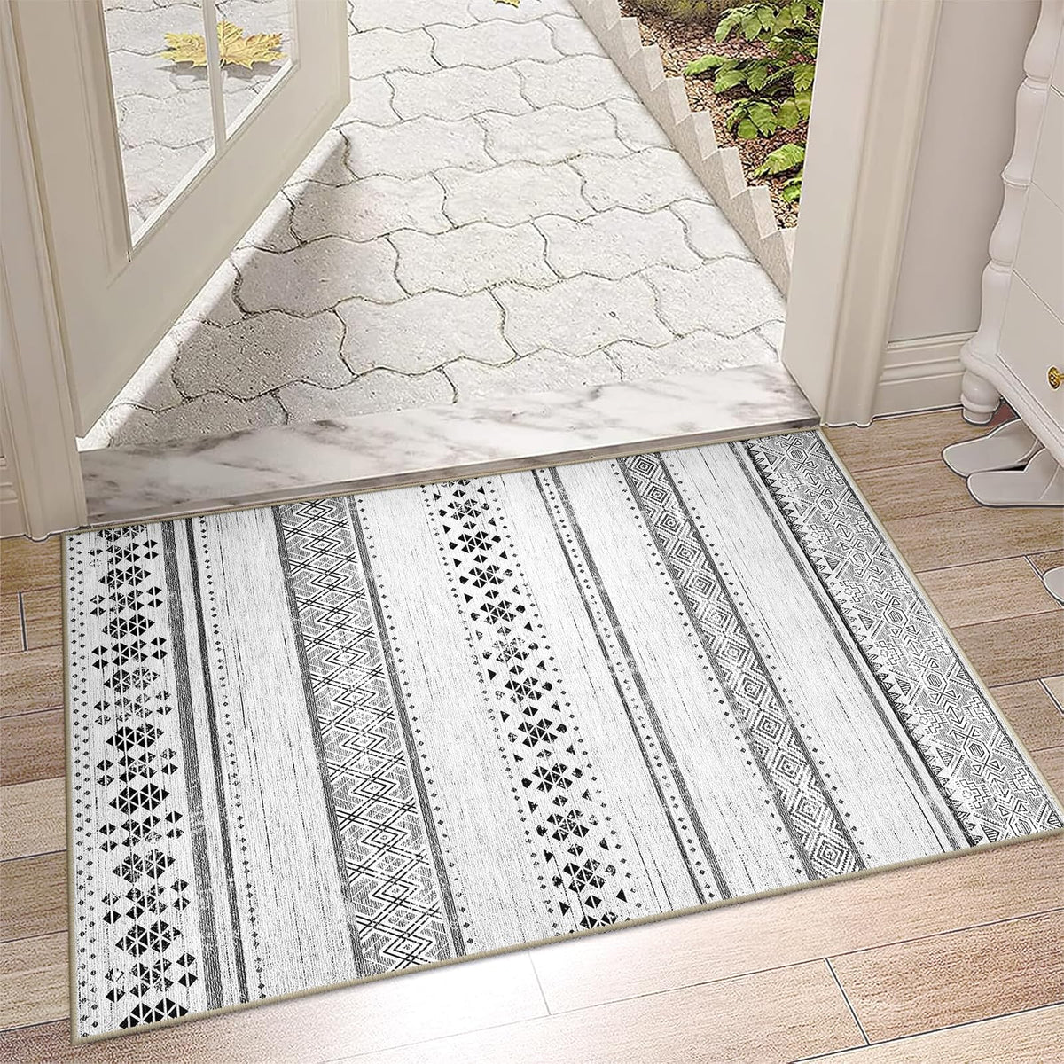 8x10 Washable Area Rugs for Living Room Boho Bedroom Rug Colorful/Black
