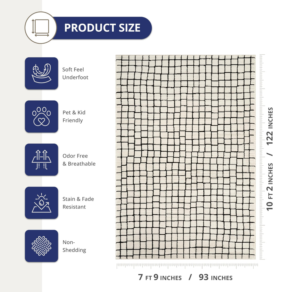 Abani Geometric Beige/Black Area Rug -6'x9' - Modern 3D Lines Design - Deco