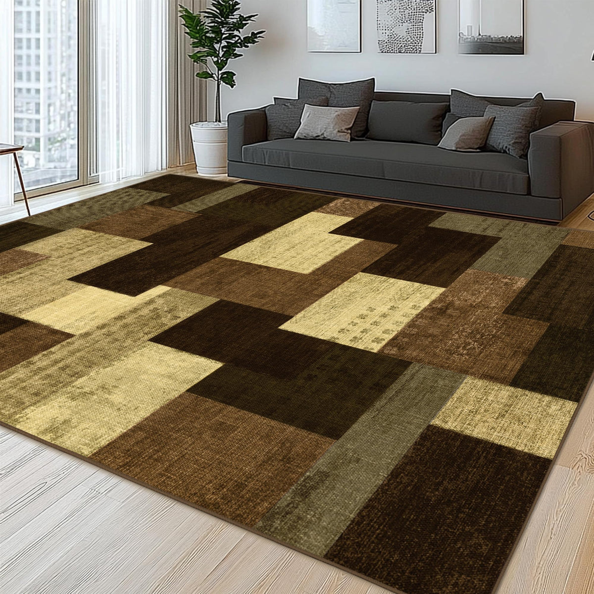 Modern Geometric Patchwork Indoor Area Rug for Living Room
