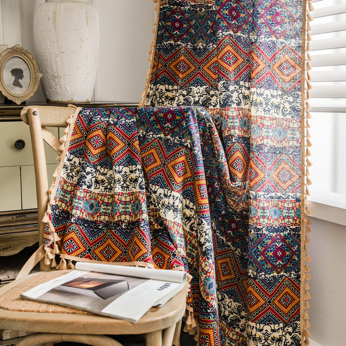Boho Geometric Tassel Curtain Panel