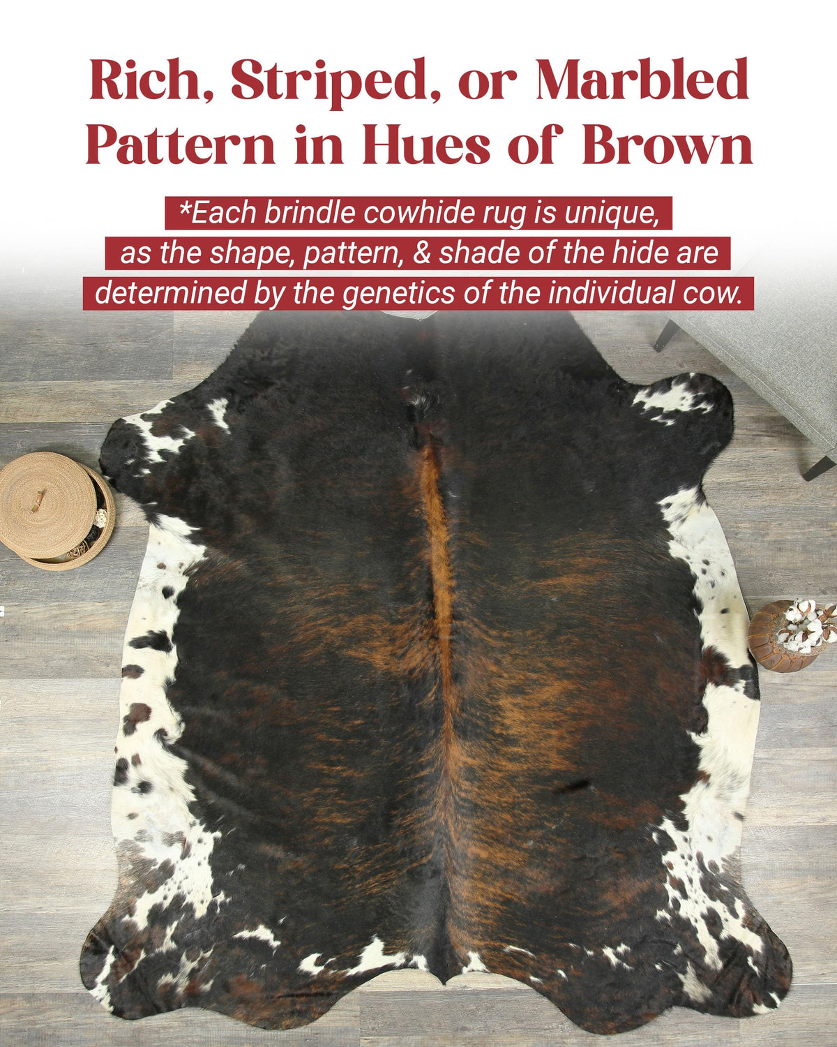 HIDES BAZAAR Brown Brindle Cowhide Rug 5x7 ft, Real Hair on Hide Area Rug