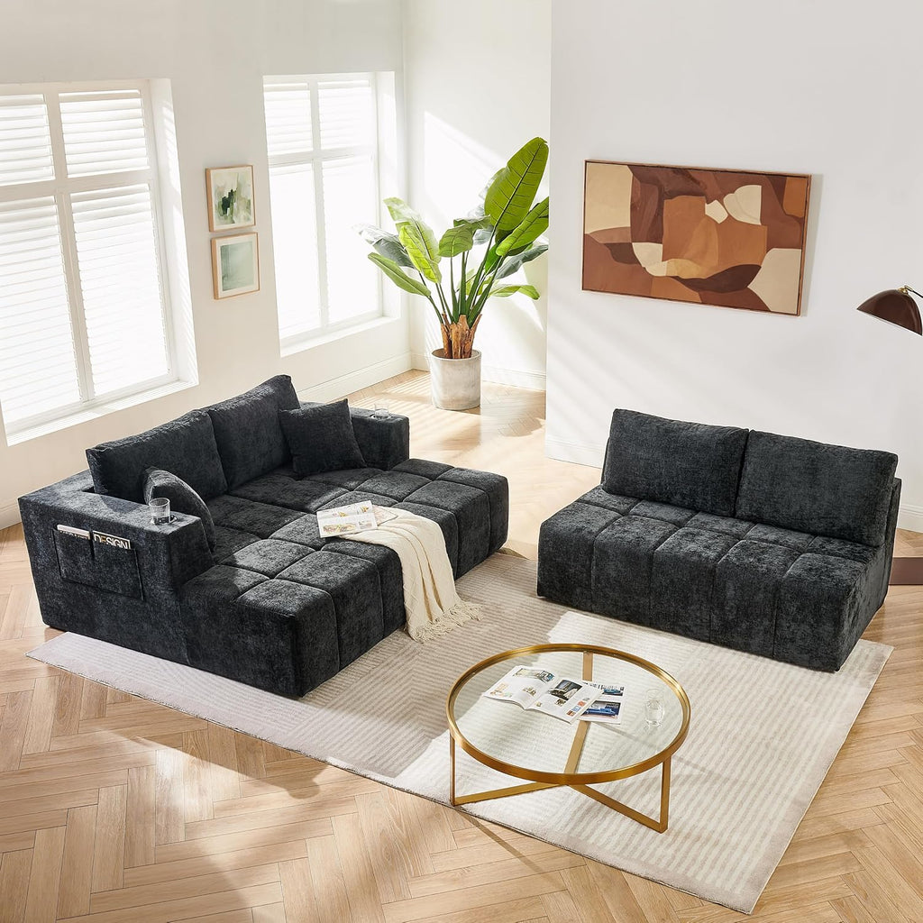 132" U-Shaped Sectional Couch Chenille Cloud Modular Sectional Sofa