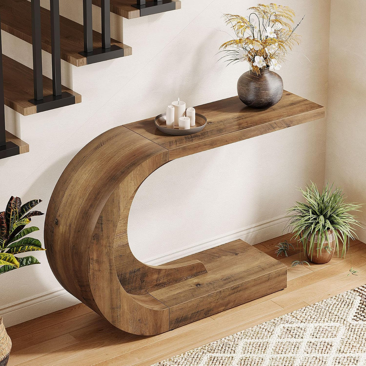 Mid-Century C-Shaped Console Table