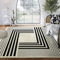Abani Geometric Beige/Black Area Rug -6'x9' - Modern 3D Lines Design - Deco